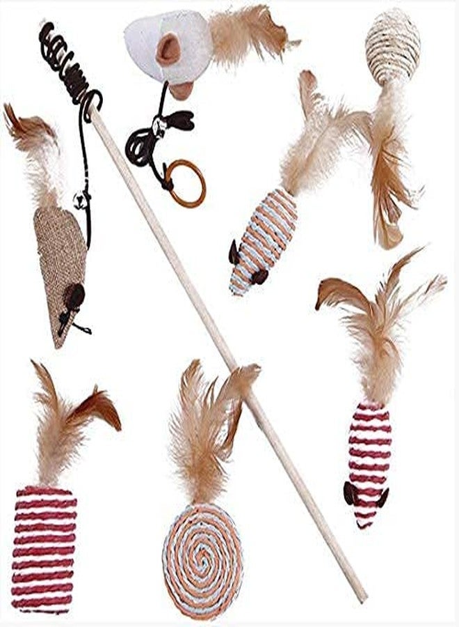 Petlicious & More® Custom Cute Wood Plush Play Wand Feather cat Teaser Interactive Toy- 7 Sets - Image 1